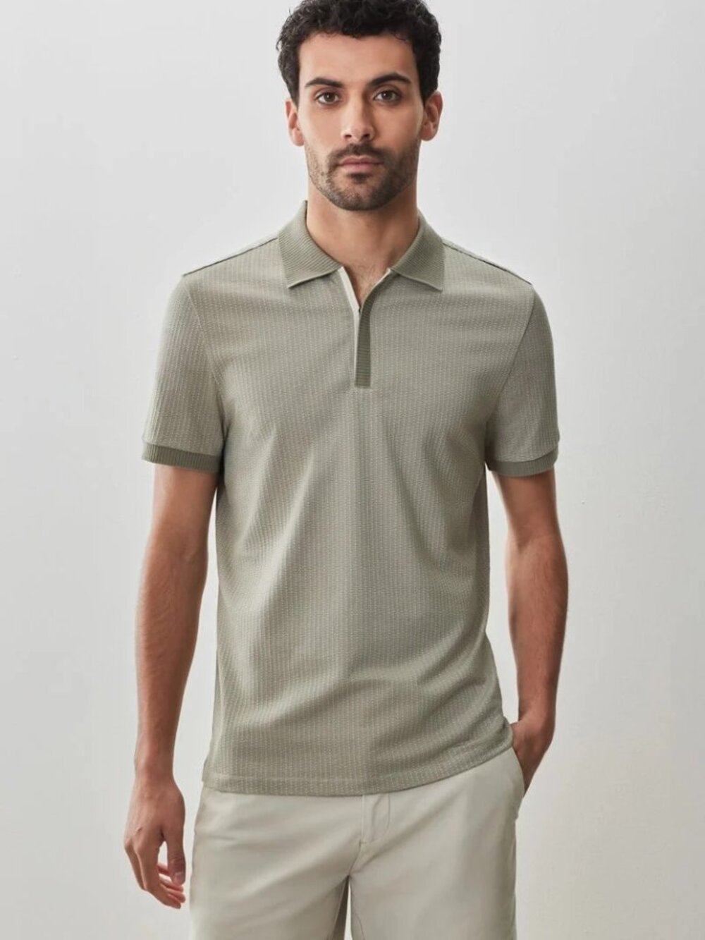 Robert Barakett Olive Dobby Textured Knit Polo with Covered Placket